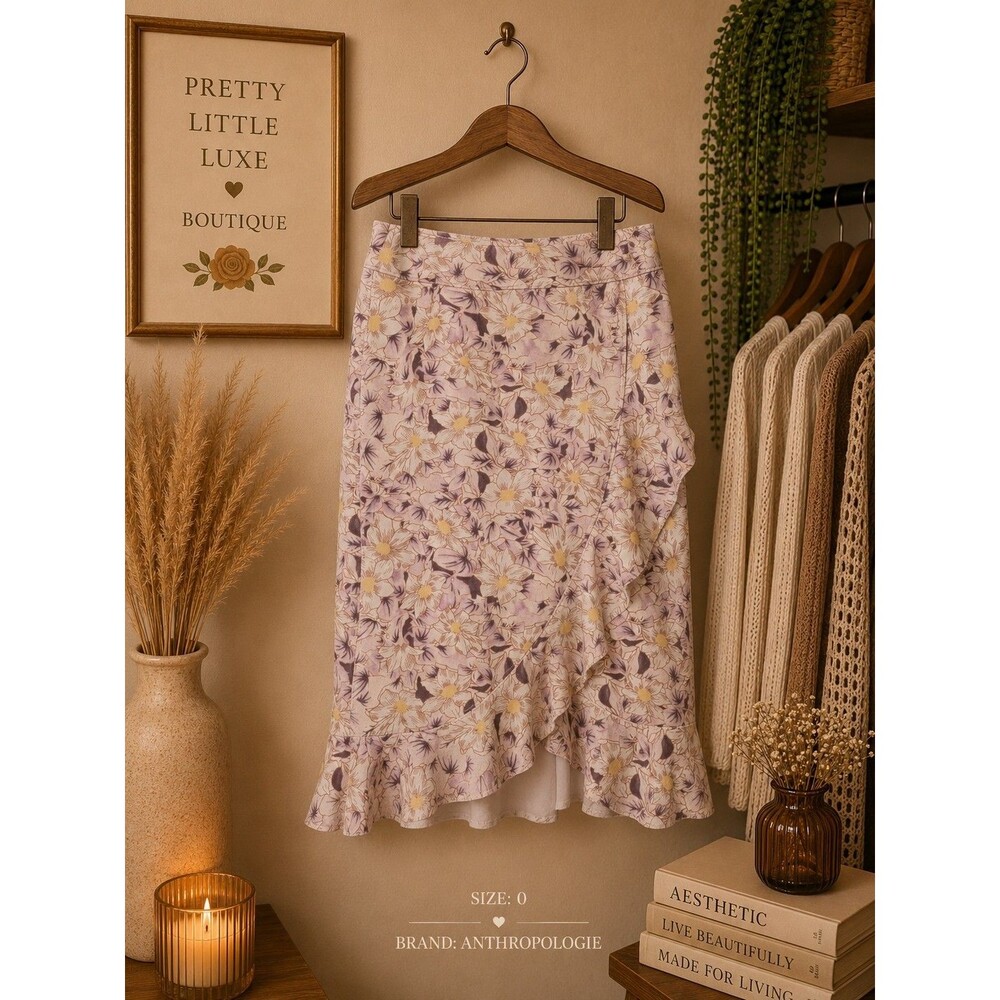 Anthropologie Skirt Size 0 Pink Purple Floral Pencil Midi 4977